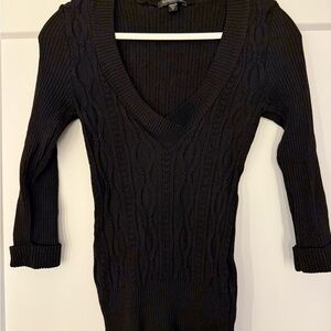 bebe Black Cable-Knit V-Neck Sweater Top